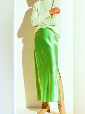 NWT Vince Side Slit Metallic Slip Skirt‎ in Lime